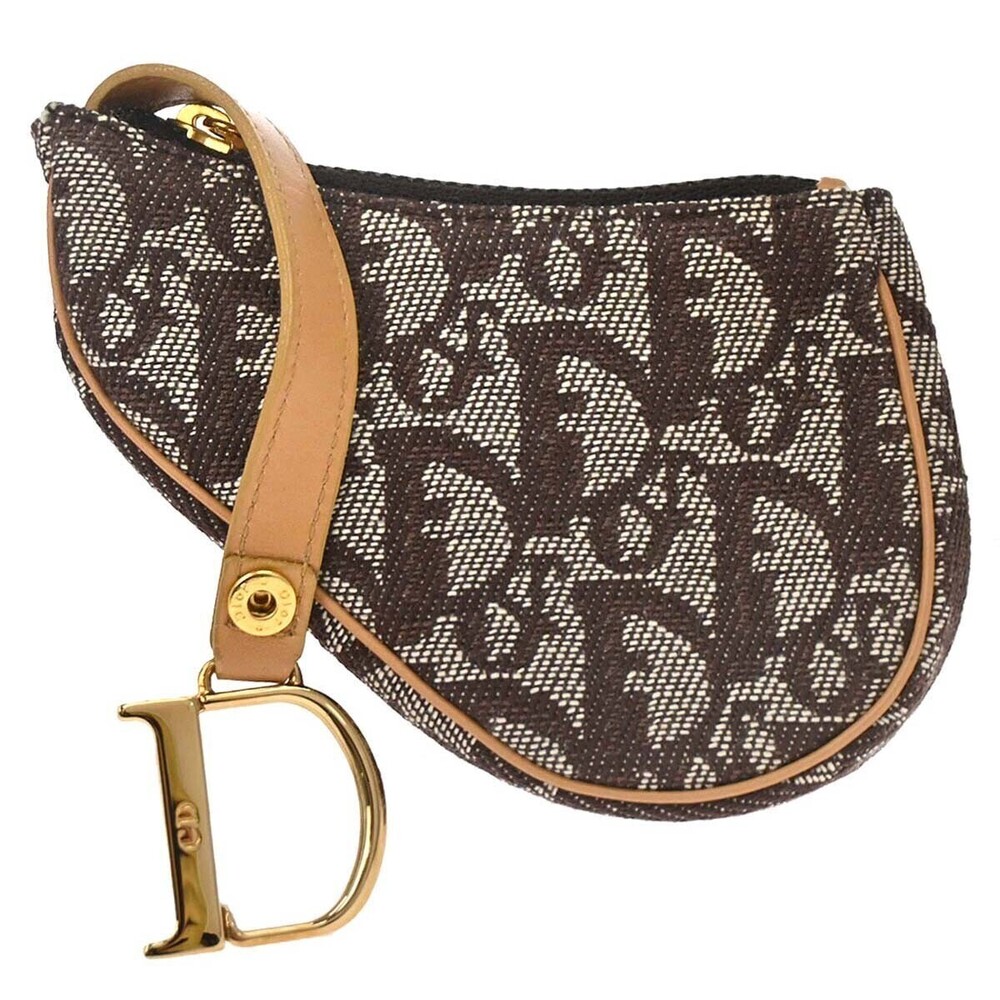 Christian Dior Vintage Saddle Zip Coin Purse Diorissimo Canvas Mini